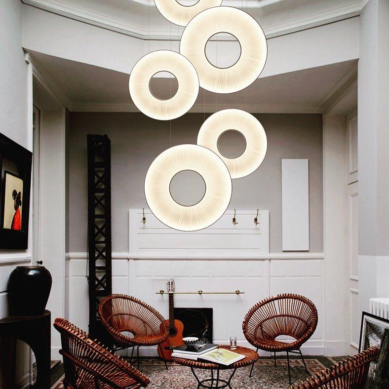 Modern Iris LED Pendant Light with White Fabric Shade and Adjustable Cable for Indoor Lighting