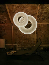 Modern Iris LED Pendant Light with White Fabric Shade and Adjustable Cable for Indoor Lighting