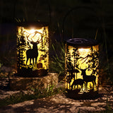 Modern Iron Deer Silhouette Solar Lantern Outdoor Waterproof Hanging LED Garden Landscape Light