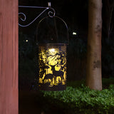 Modern Iron Deer Silhouette Solar Lantern Outdoor Waterproof Hanging LED Garden Landscape Light