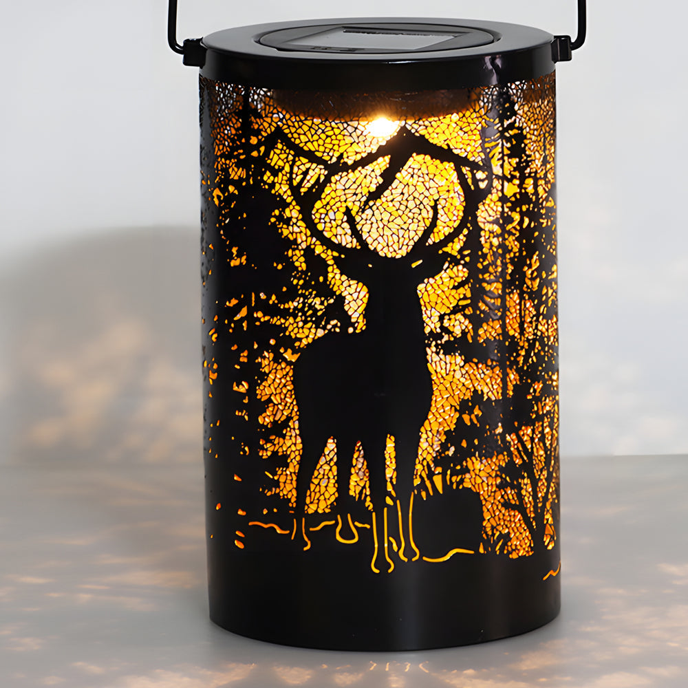 Modern Iron Deer Silhouette Solar Lantern Outdoor Waterproof Hanging LED Garden Landscape Light