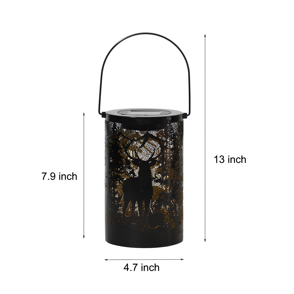 Modern Iron Deer Silhouette Solar Lantern Outdoor Waterproof Hanging LED Garden Landscape Light