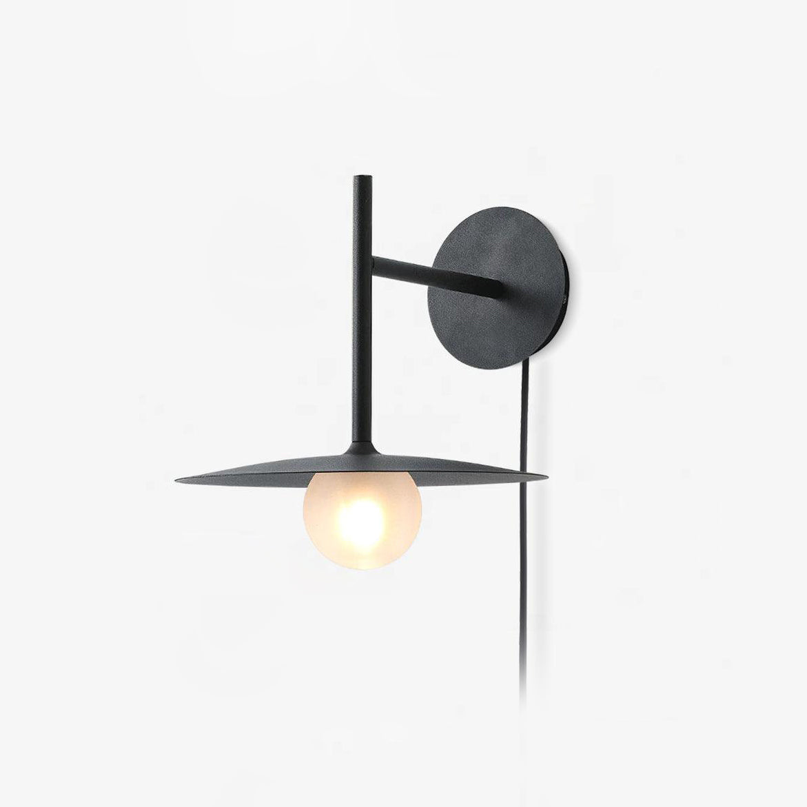 Modern Iron Plug In Wall Sconce with Frosted Glass Shade for Bedroom and Living Room