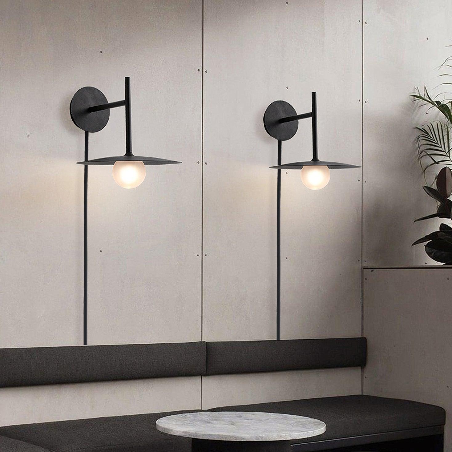 Modern Iron Plug In Wall Sconce with Frosted Glass Shade for Bedroom and Living Room