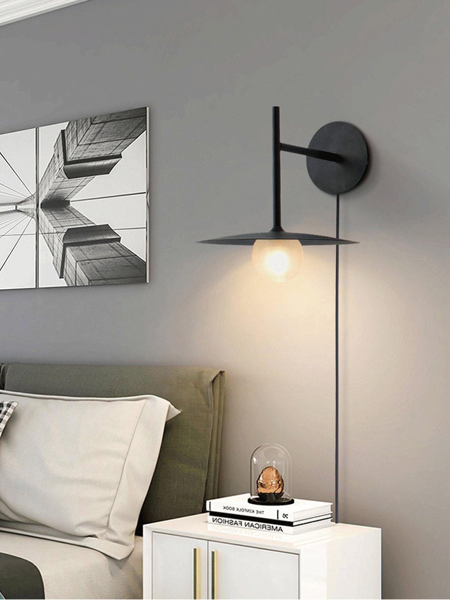 Modern Iron Plug In Wall Sconce with Frosted Glass Shade for Bedroom and Living Room