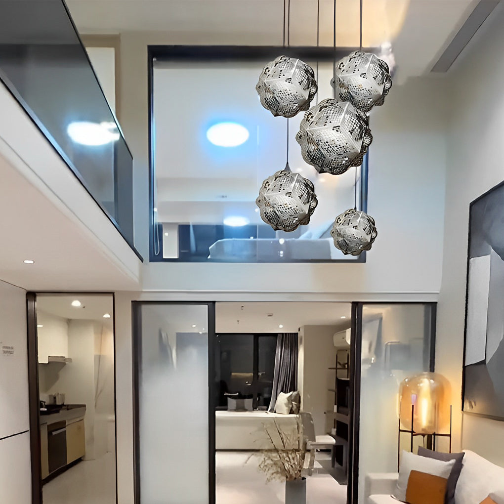 Modern Irregular 3D Stainless Steel Ball Pendant Light Chandelier for Contemporary Living Spaces