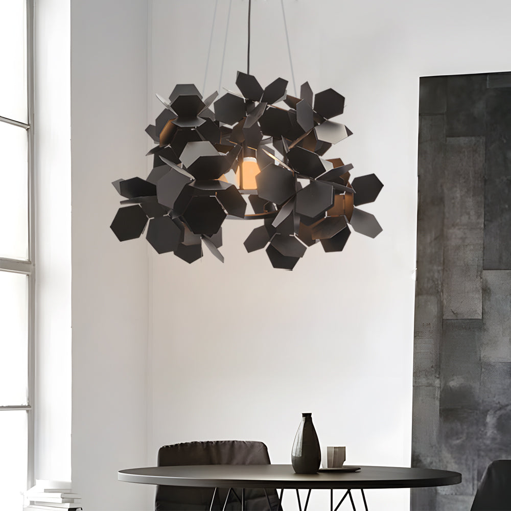 Modern Italian Black Hexagonal Metal Chandelier Postmodern Art Pendant Light for Living Room