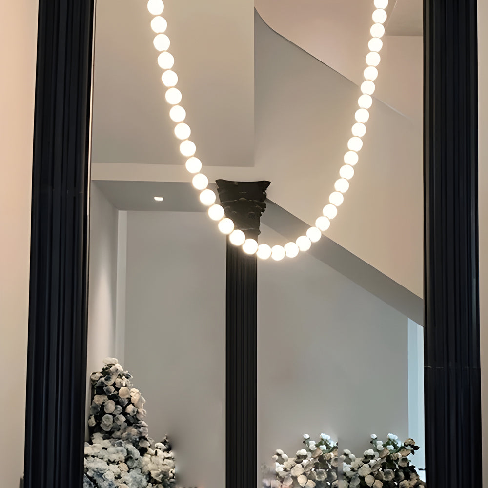 Modern Italian Design Art Pearl Necklace Chandelier with White Acrylic Spheres