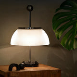 Modern Italian Ribbed Bowl Glass Table Lamp with Marble Base and Silver or Black Metal Finish