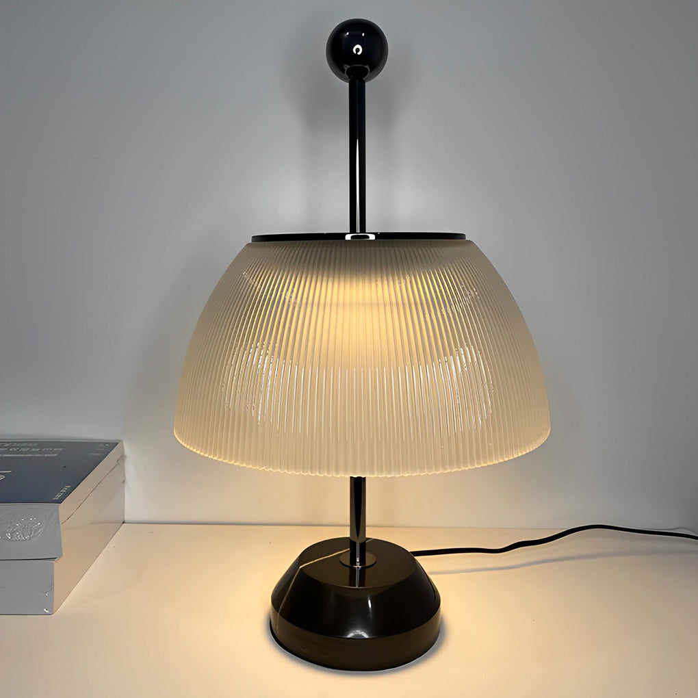 Modern Italian Ribbed Bowl Glass Table Lamp with Marble Base and Silver or Black Metal Finish