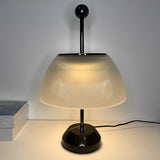 Modern Italian Ribbed Bowl Glass Table Lamp with Marble Base and Silver or Black Metal Finish