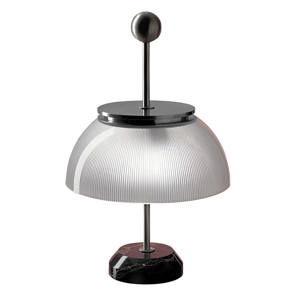 Modern Italian Ribbed Bowl Glass Table Lamp with Marble Base and Silver or Black Metal Finish