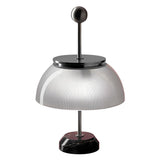 Modern Italian Ribbed Bowl Glass Table Lamp with Marble Base and Silver or Black Metal Finish