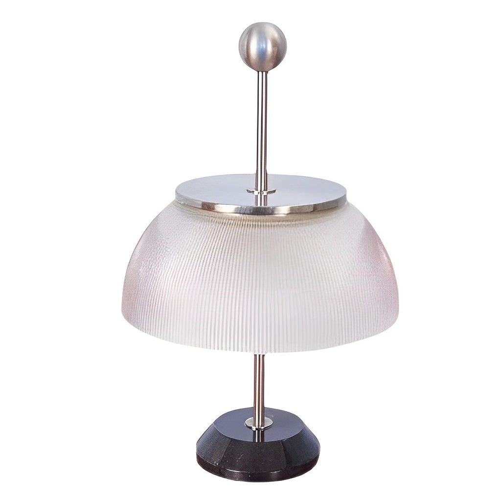 Modern Italian Ribbed Bowl Glass Table Lamp with Marble Base and Silver or Black Metal Finish