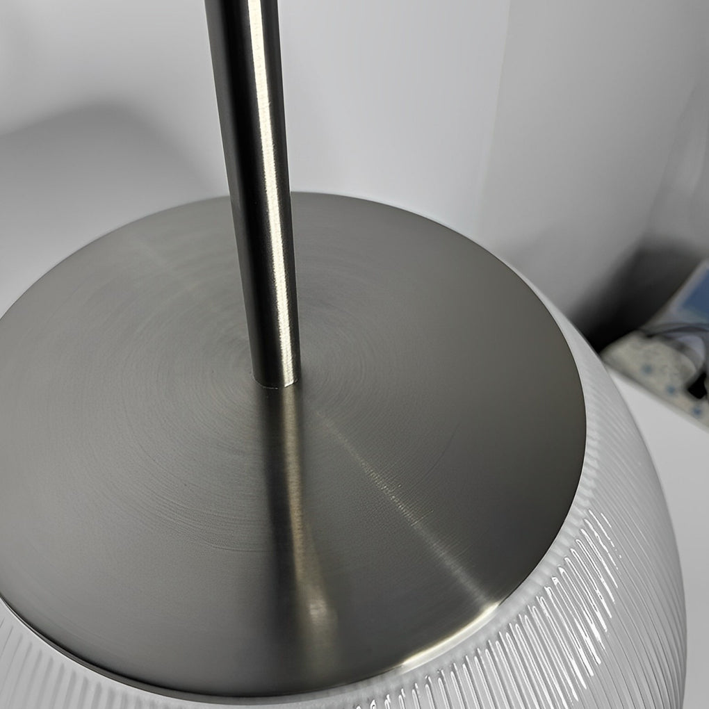 Modern Italian Ribbed Bowl Glass Table Lamp with Marble Base and Silver or Black Metal Finish