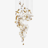Modern Ivory Glass Petal Floral Chandelier with Brass Finish for Living Room