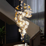 Modern Ivory Glass Petal Floral Chandelier with Brass Finish for Living Room