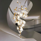 Modern Ivory Glass Petal Floral Chandelier with Brass Finish for Living Room