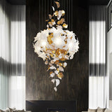 Modern Ivory Glass Petal Floral Chandelier with Brass Finish for Living Room