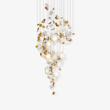 Modern Ivory Glass Petal Floral Chandelier with Brass Finish for Living Room