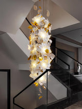 Modern Ivory Glass Petal Floral Chandelier with Brass Finish for Living Room