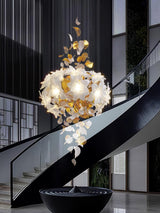 Modern Ivory Glass Petal Floral Chandelier with Brass Finish for Living Room