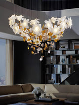 Modern Ivory Glass Petal Floral Chandelier with Brass Finish for Living Room