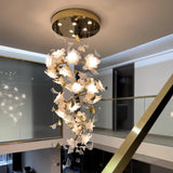 Modern Ivory Glass Petal Floral Chandelier with Brass Finish for Living Room