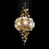 Modern Ivory Glass Petal Floral Chandelier with Brass Finish for Living Room