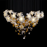 Modern Ivory Glass Petal Floral Chandelier with Brass Finish for Living Room