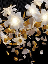 Modern Ivory Glass Petal Floral Chandelier with Brass Finish for Living Room