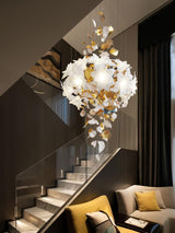 Modern Ivory Glass Petal Floral Chandelier with Brass Finish for Living Room