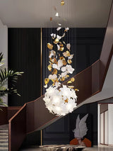 Modern Ivory Glass Petal Floral Chandelier with Brass Finish for Living Room