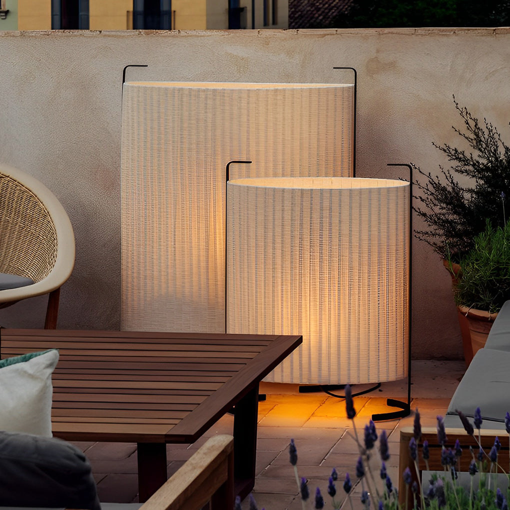 Modern Japanese Style Fabric Outdoor Floor Lamp 42 Inch Waterproof IP54 Garden and Patio Light