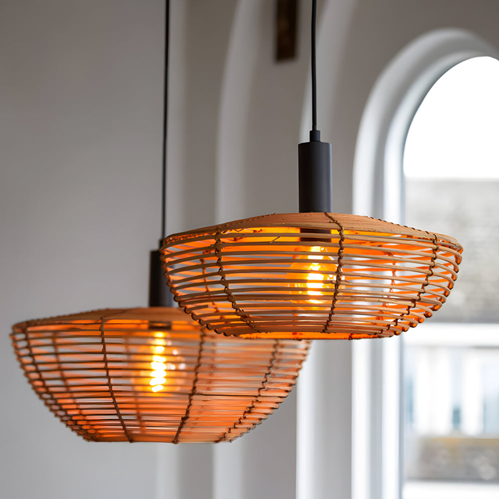 Modern Japanese Style Wabi Sabi Round Woven Pendant Light and Wall Sconce for Home Decor