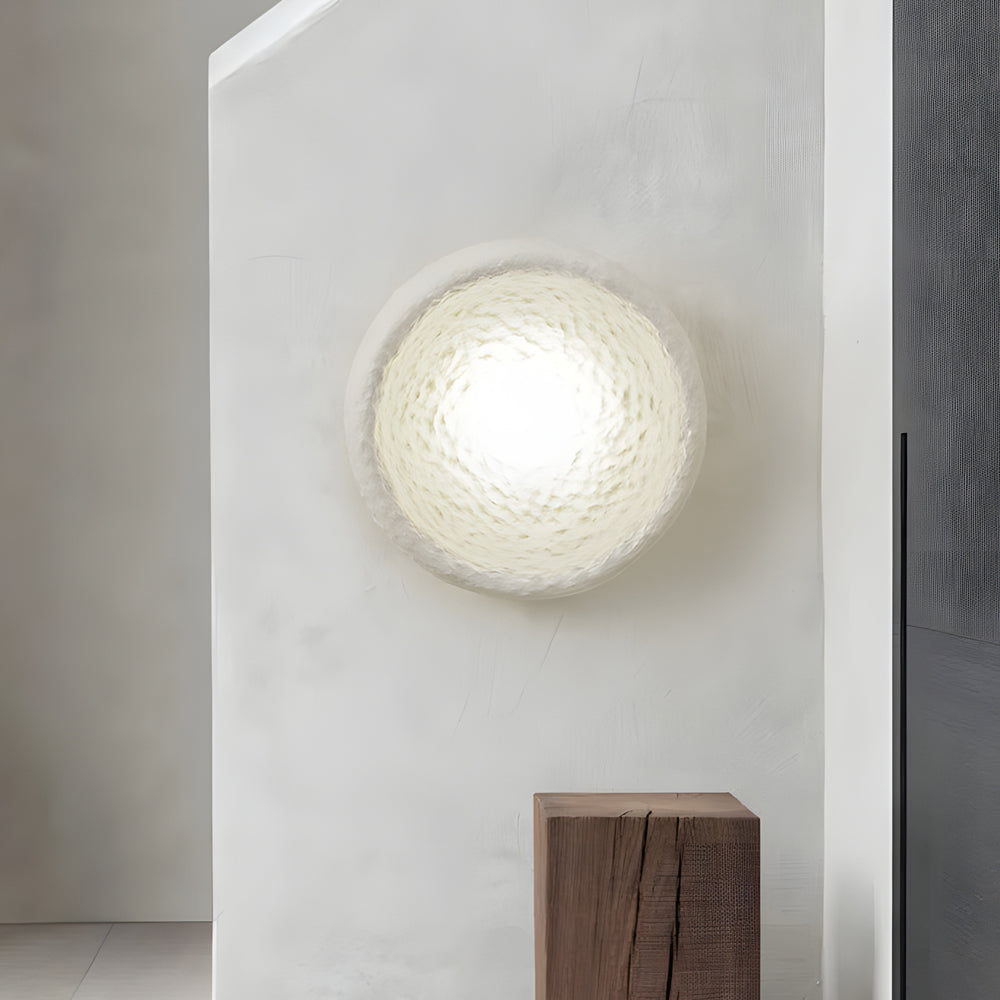 Modern Japanese Wabi Sabi Round Wall Sconce with Glass Shade for Bedroom and Living Room