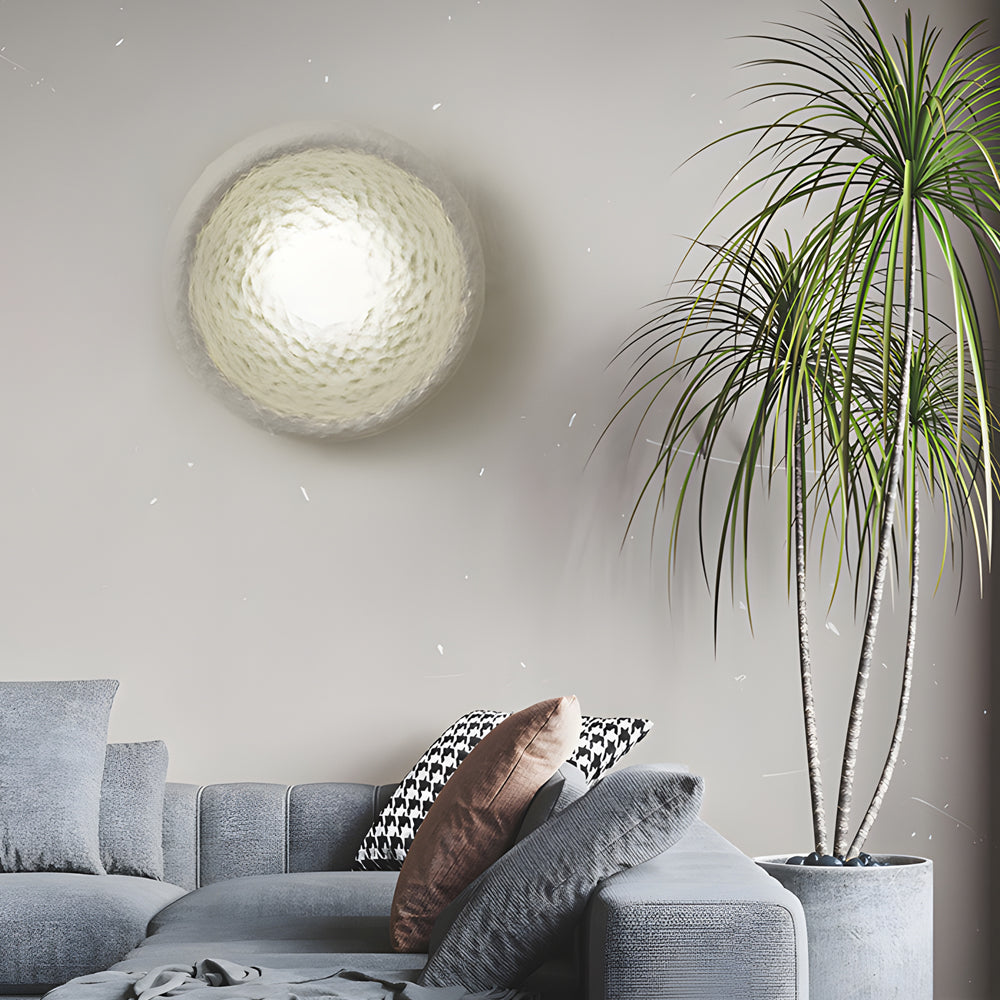 Modern Japanese Wabi Sabi Round Wall Sconce with Glass Shade for Bedroom and Living Room