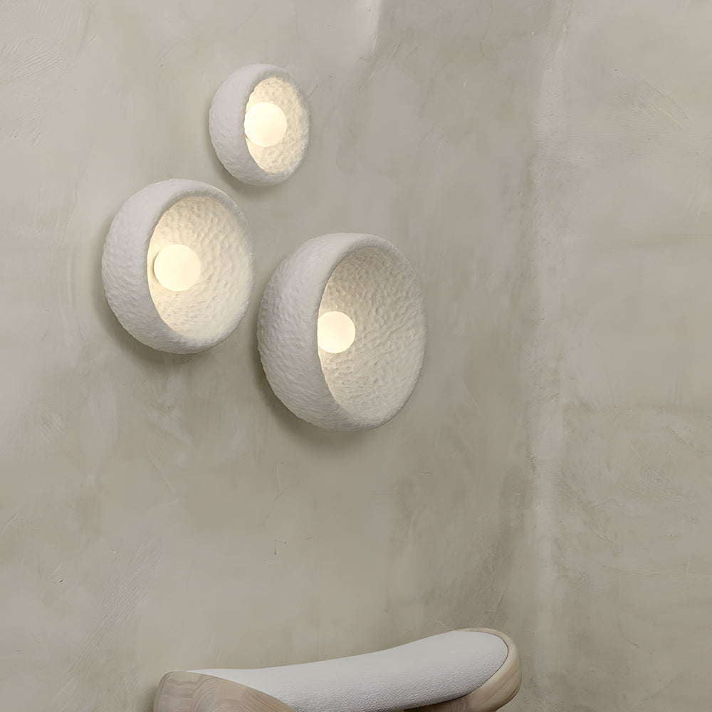 Modern Japanese Wabi Sabi Round Wall Sconce with Glass Shade for Bedroom and Living Room
