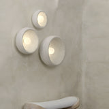 Modern Japanese Wabi Sabi Round Wall Sconce with Glass Shade for Bedroom and Living Room