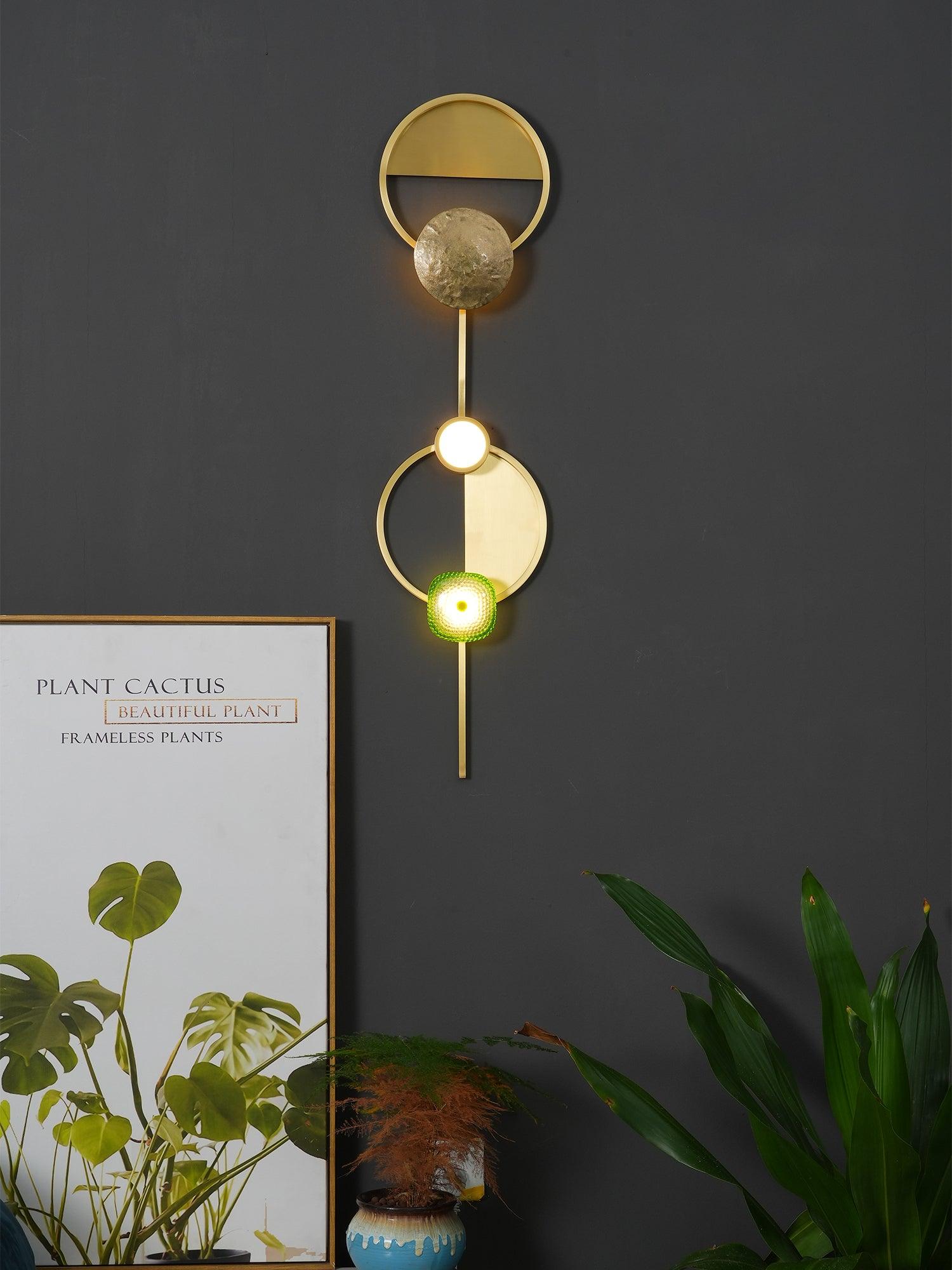 Modern Jewelry Inspired LED Wall Sconce Brass and Glass Gemstone Wall Lamp