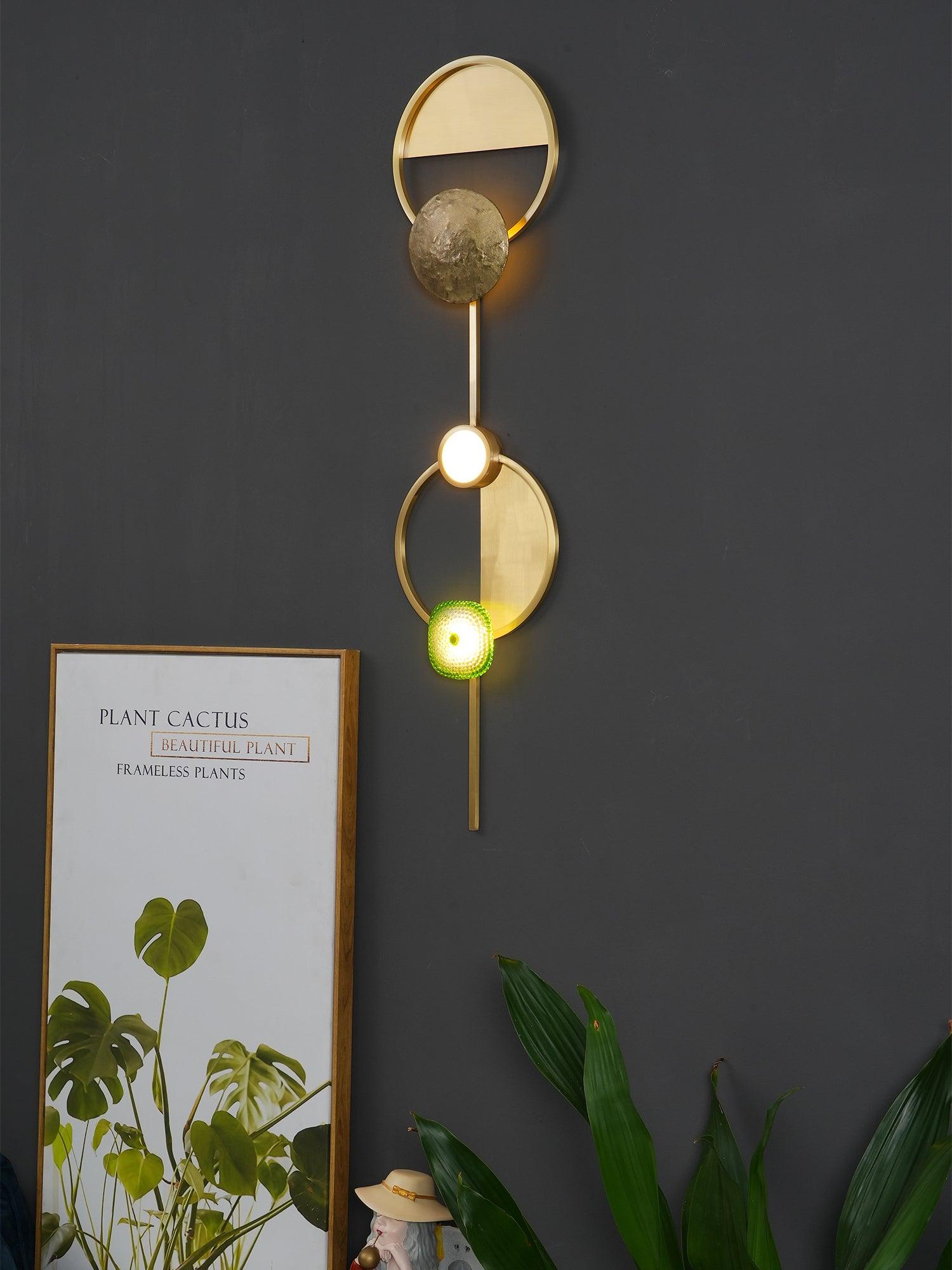 Modern Jewelry Inspired LED Wall Sconce Brass and Glass Gemstone Wall Lamp