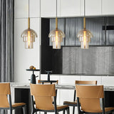 Modern Jolly Glass Pendant Light with Cognac Shades and Gold Finish Droplight