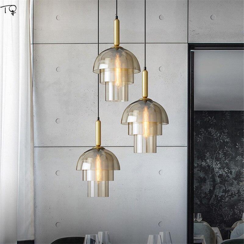 Modern Jolly Glass Pendant Light with Cognac Shades and Gold Finish Droplight