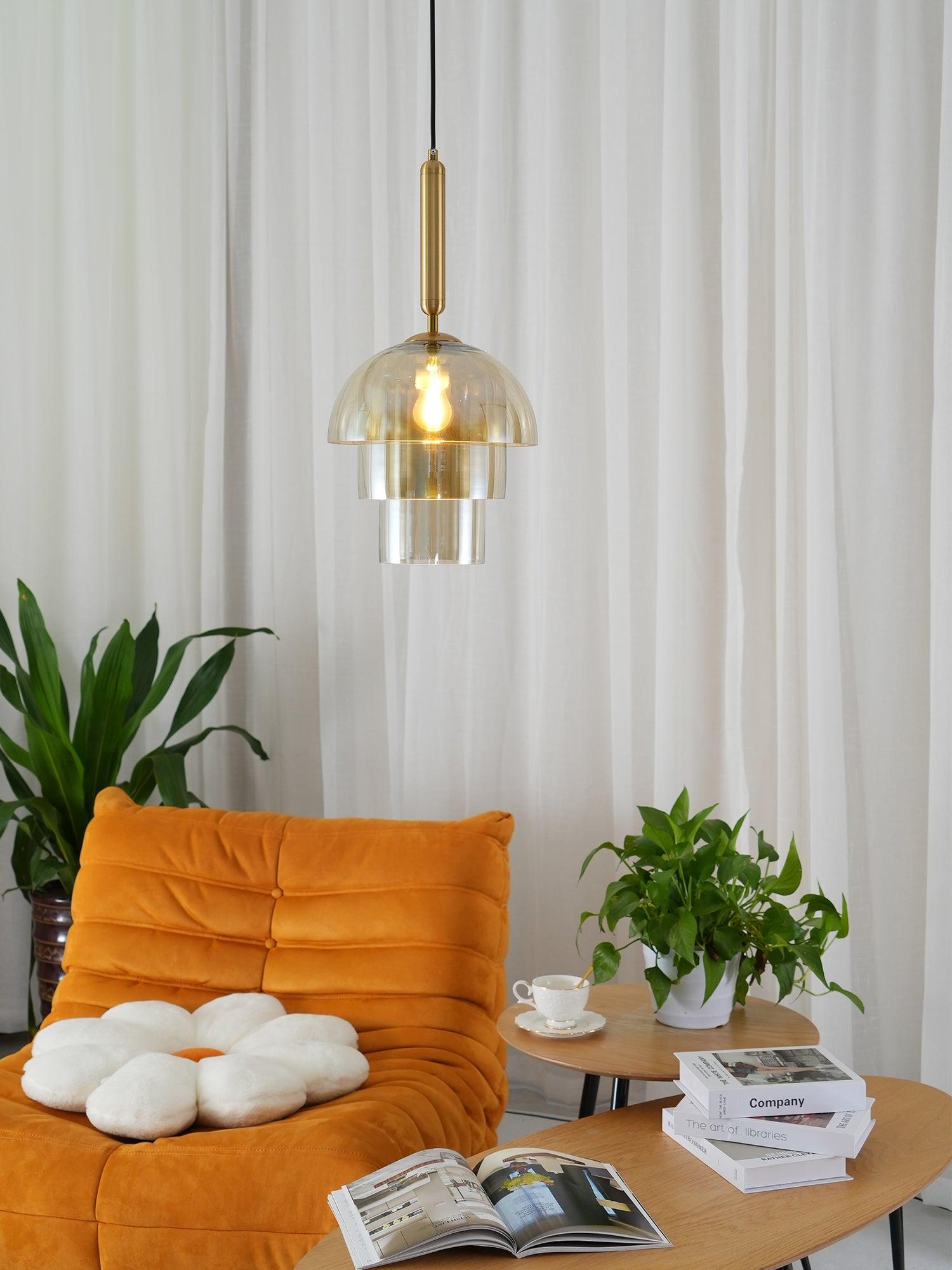 Modern Jolly Glass Pendant Light with Cognac Shades and Gold Finish Droplight