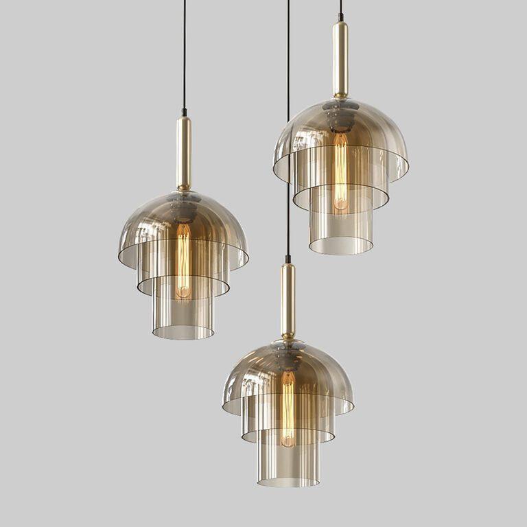 Modern Jolly Glass Pendant Light with Cognac Shades and Gold Finish Droplight