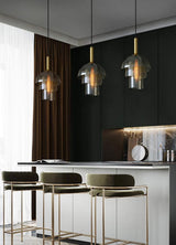 Modern Jolly Glass Pendant Light with Cognac Shades and Gold Finish Droplight