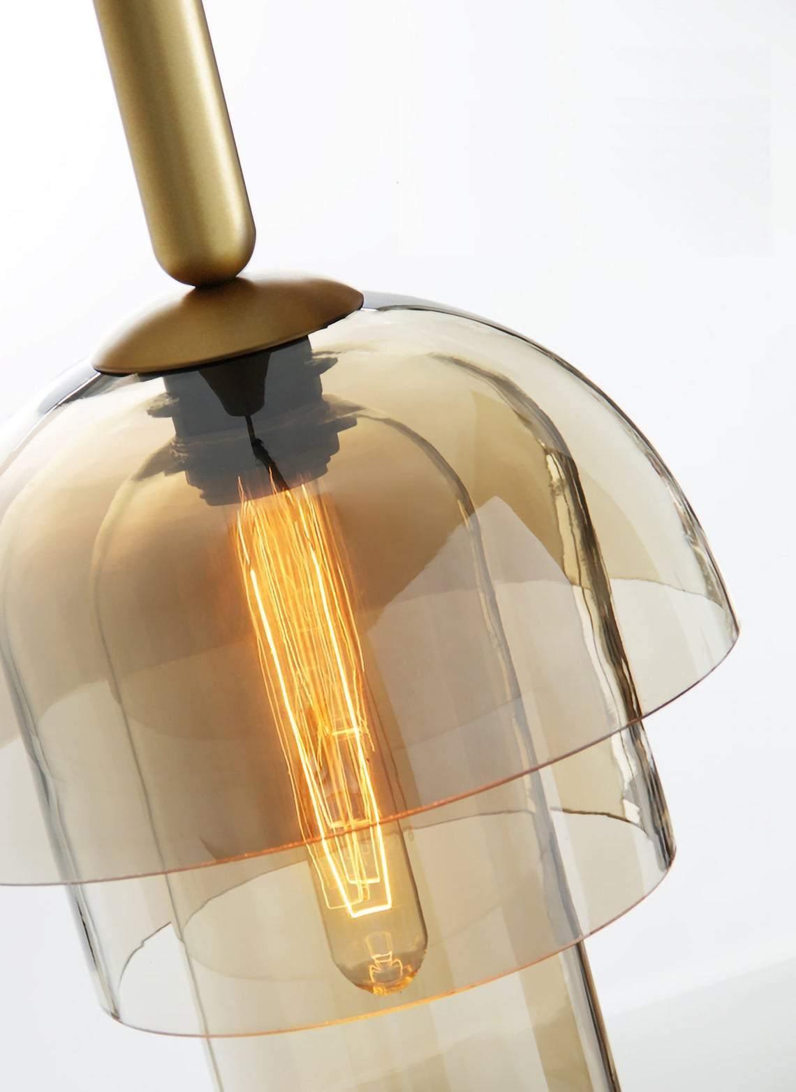 Modern Jolly Glass Pendant Light with Cognac Shades and Gold Finish Droplight
