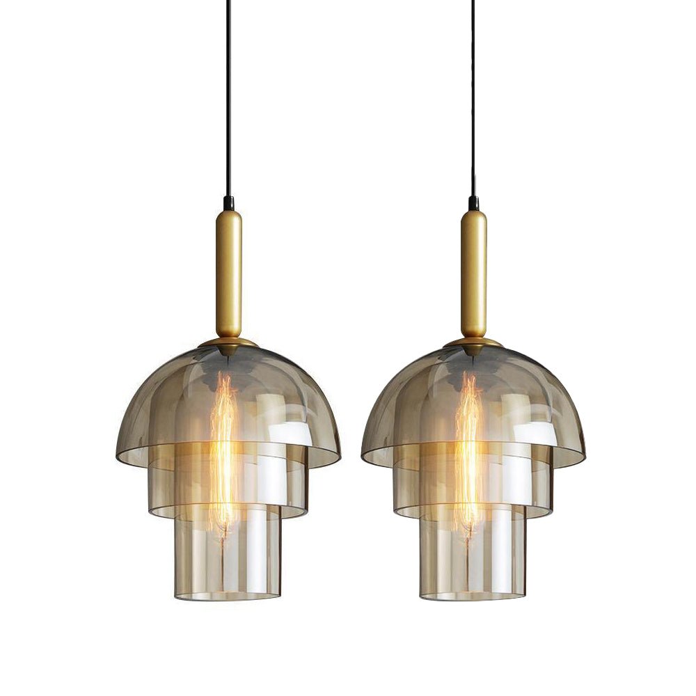 Modern Jolly Glass Pendant Light with Cognac Shades and Gold Finish Droplight