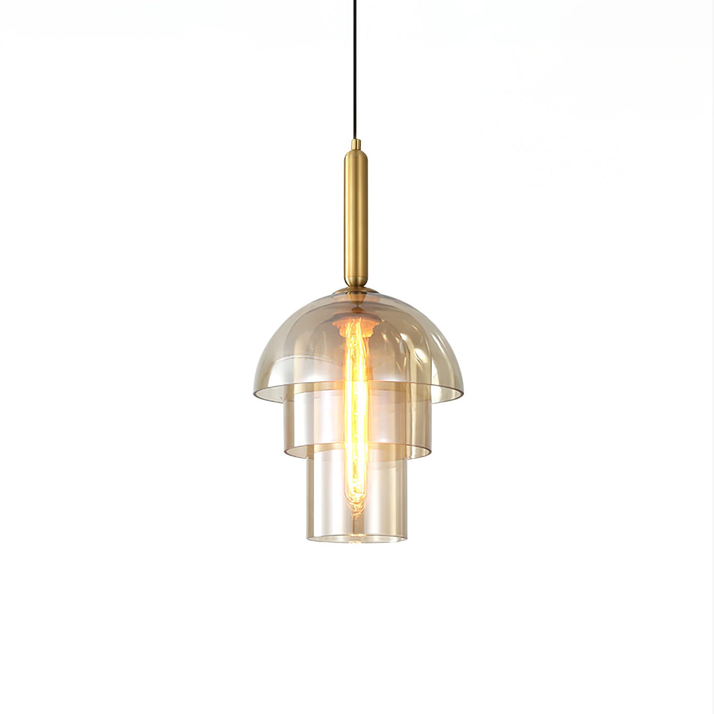 Modern Jolly Glass Pendant Light with Cognac Shades and Gold Finish Droplight