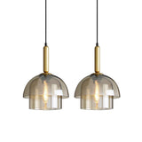 Modern Jolly Glass Pendant Light with Cognac Shades and Gold Finish Droplight